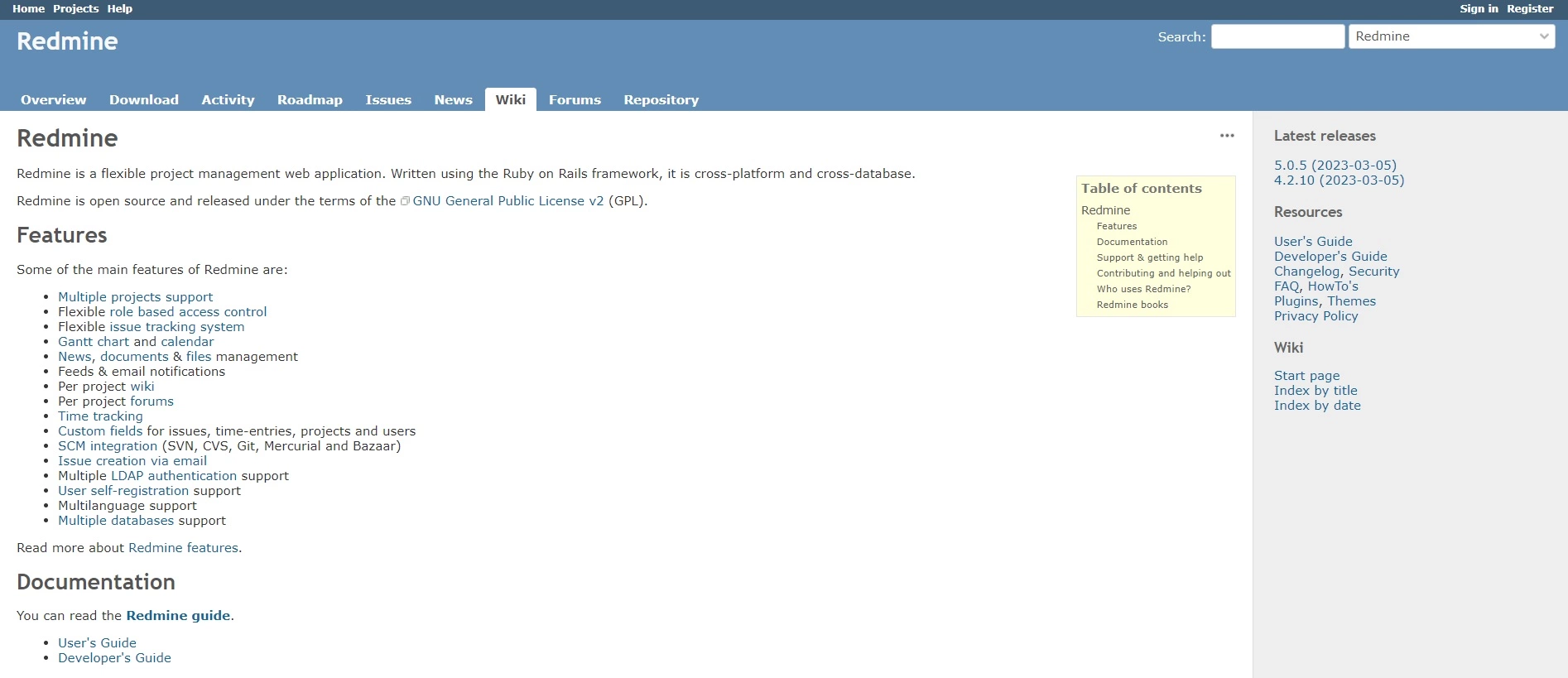Redmine koduleht - avatud lähtekoodiga platvorm, mis aitab teil automatiseerida protsesse ja aidata ülesannete planeerimisega, et parandada efektiivsust teie ettevõttes.