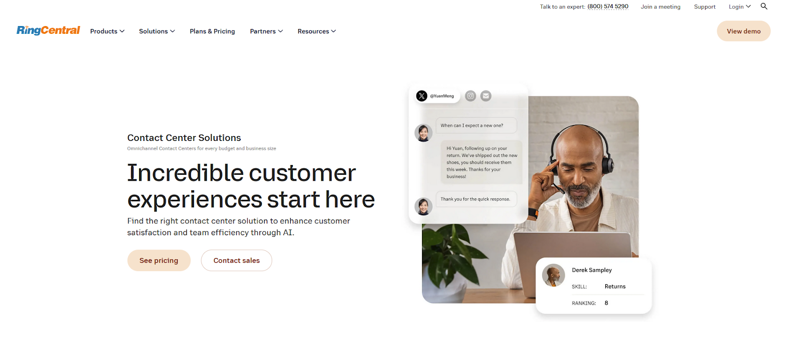 RingCentral Contact Center tarkvara avaleht