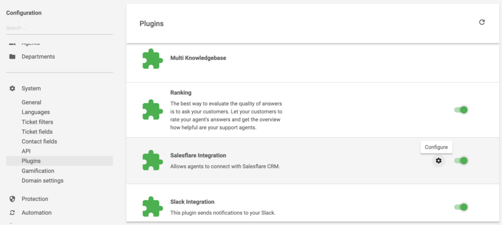 Salesforce'i integratsioon plugin aktiivne LiveAgent'is