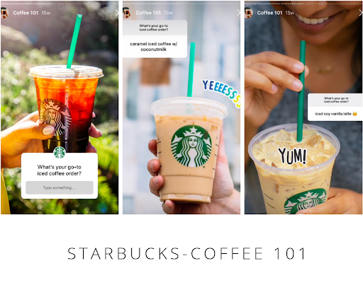 Starbucks Instagram lugu, kus küsitakse klientidelt nende lemmik jäätud kohvi kohta