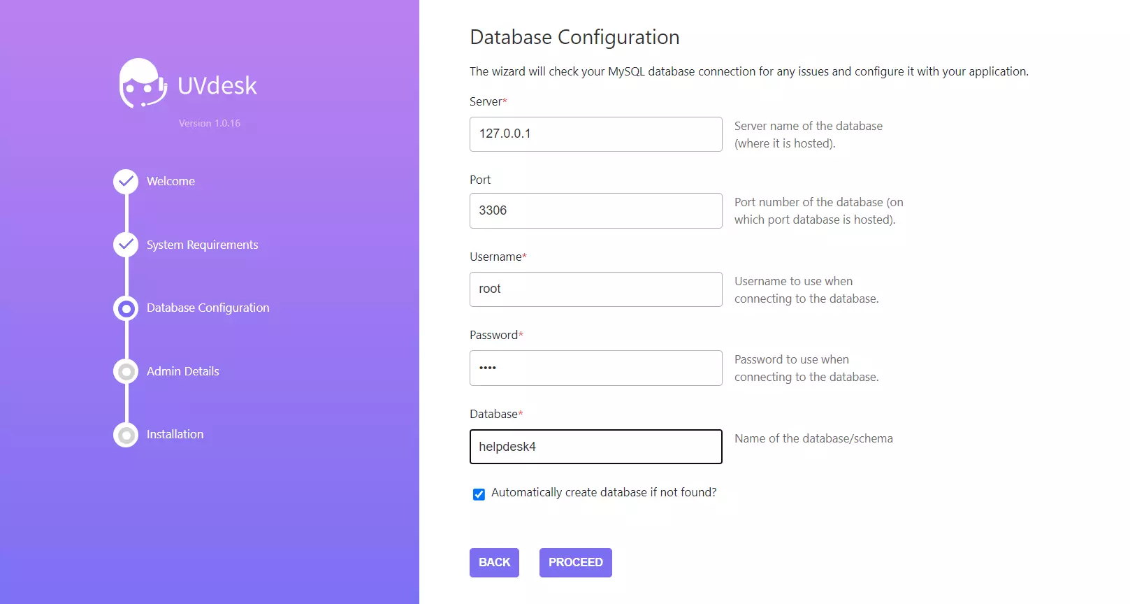UVdesk'i installimise viisardi näide