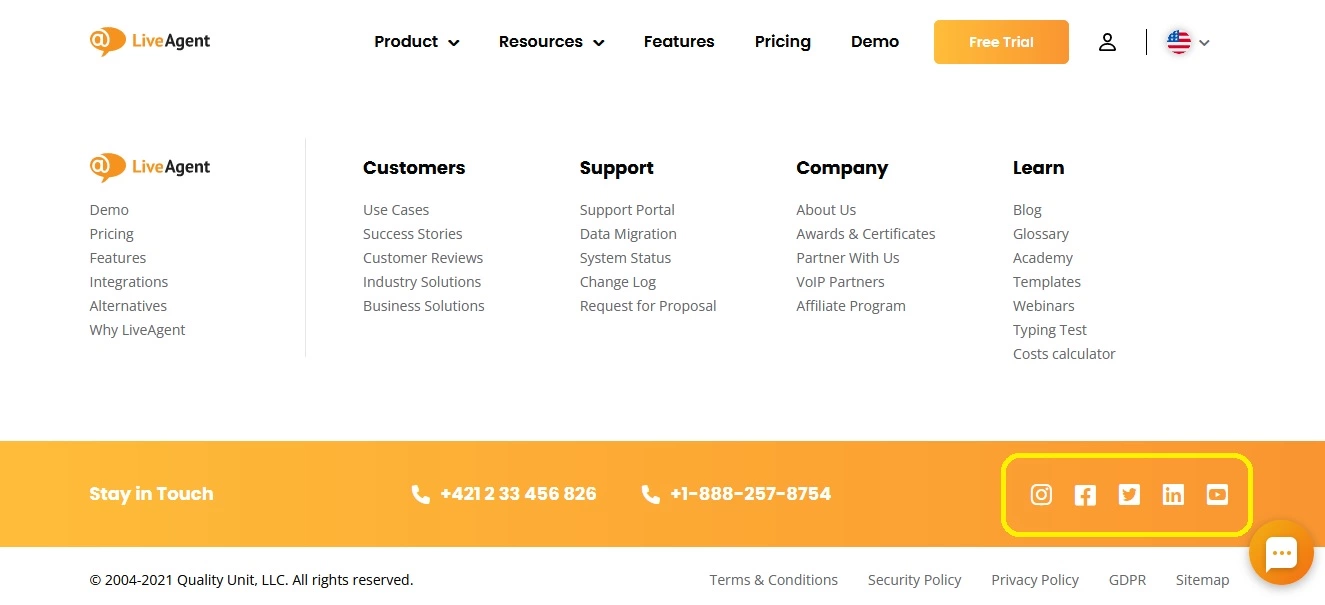 Sotsiaalmeedia ikoonide näide - LiveAgent