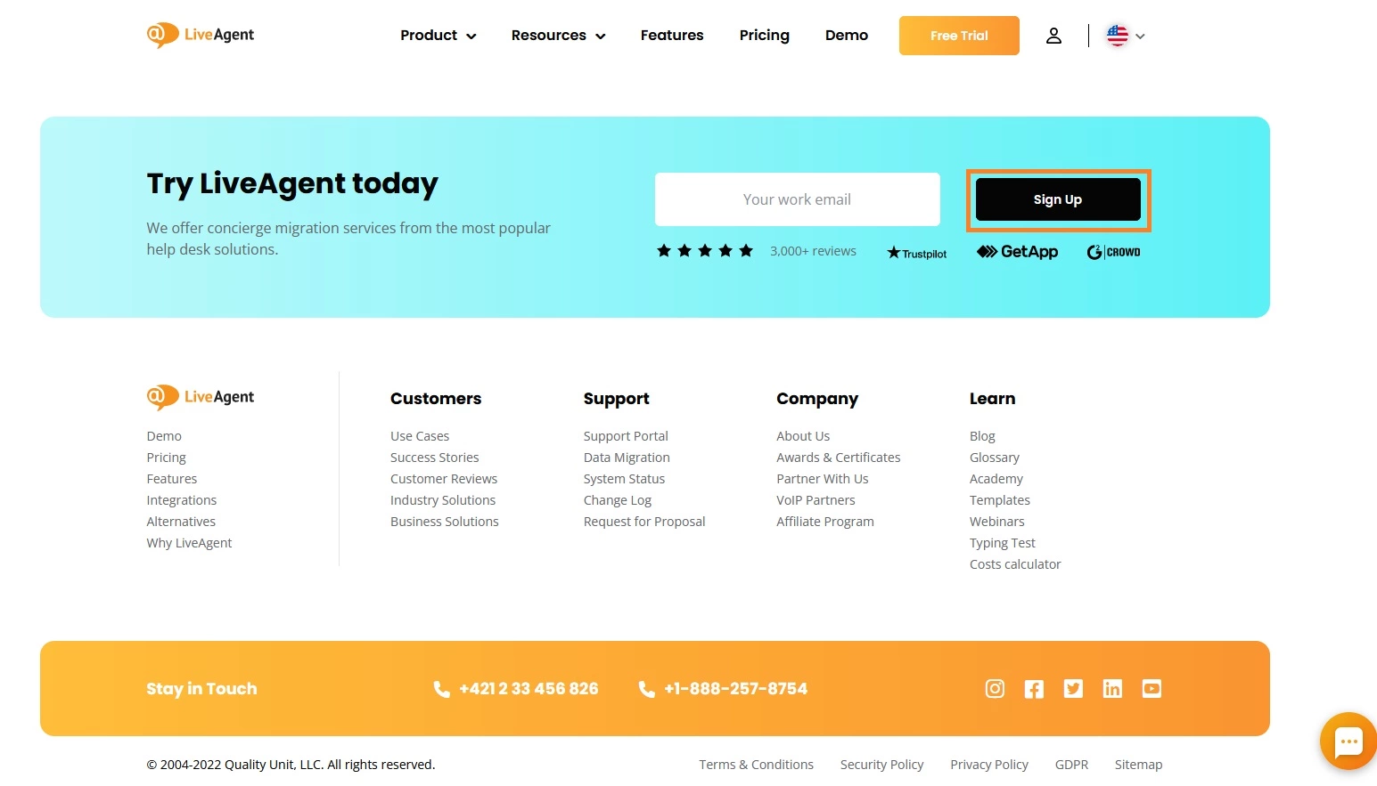 LiveAgent'i registreerumise valik