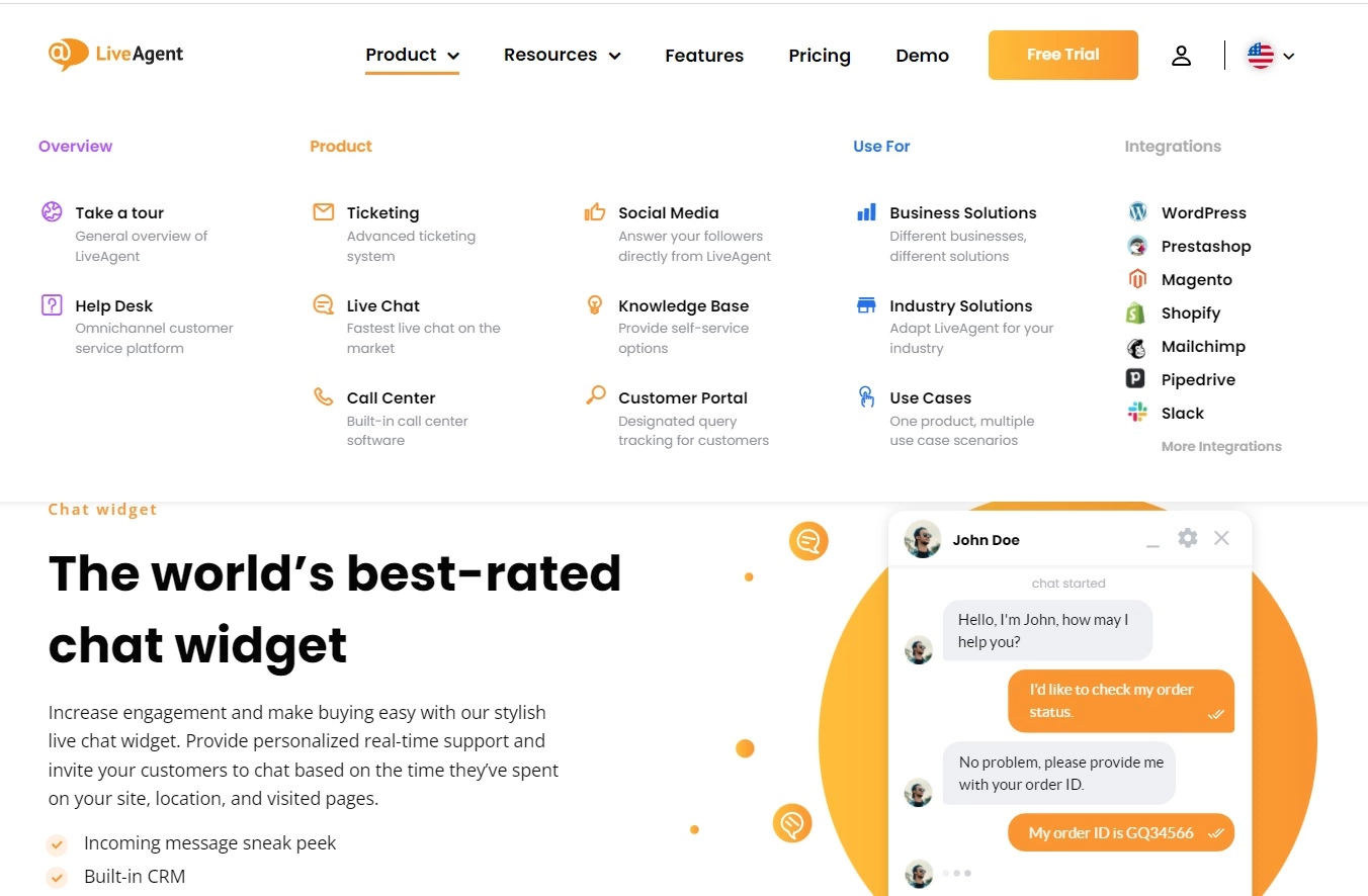 LiveAgent'i toote navigatsioon