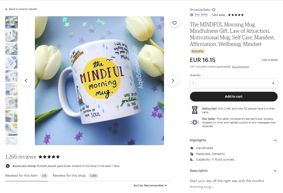 Etsy toote kuulutuse näide