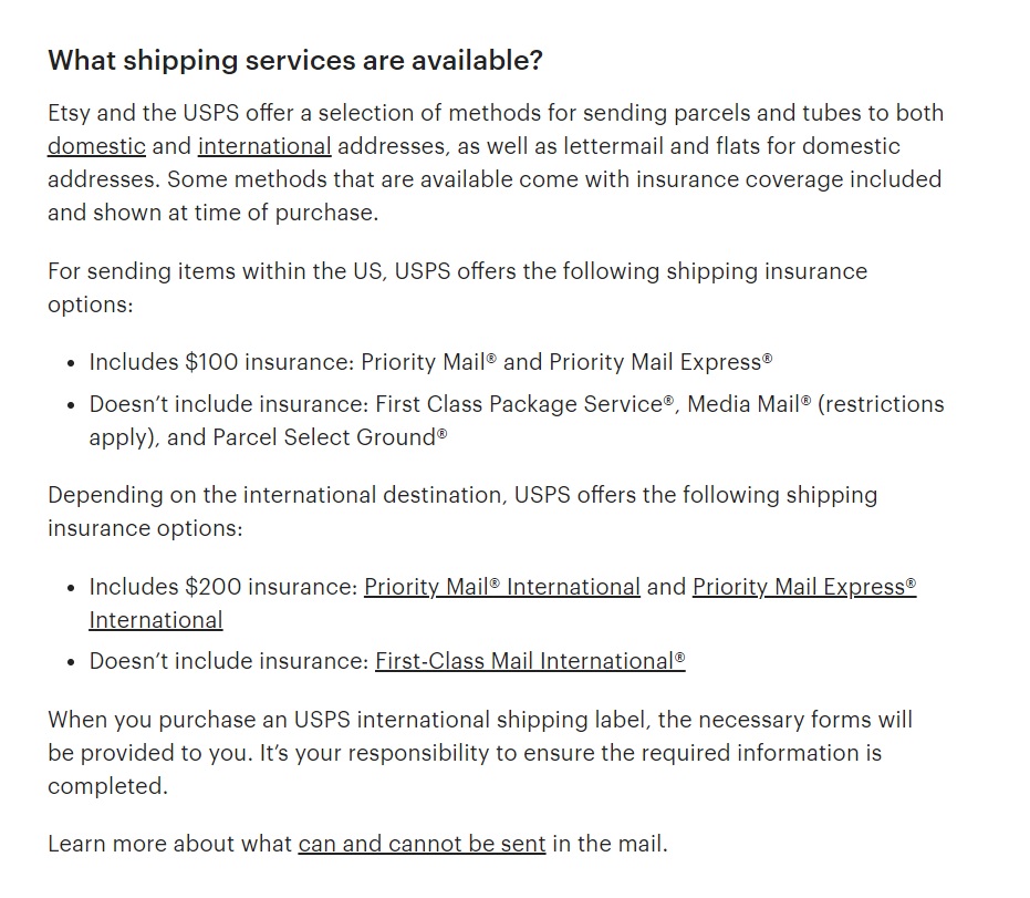 Etsy saadaolevad saatmisteenused