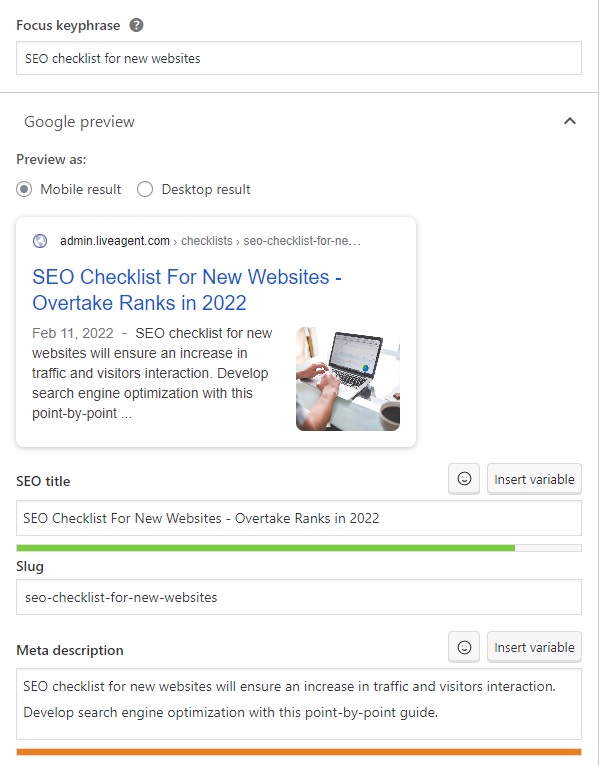 LiveAgent - märksõna, SEO pealkirja ja metakirjelduse näide
