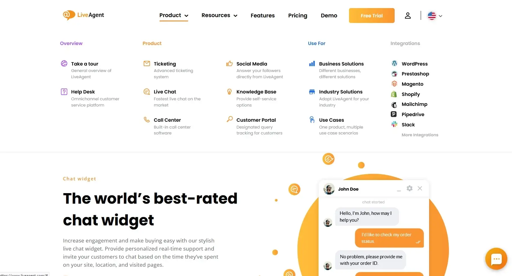 LiveAgent toote vahekaart