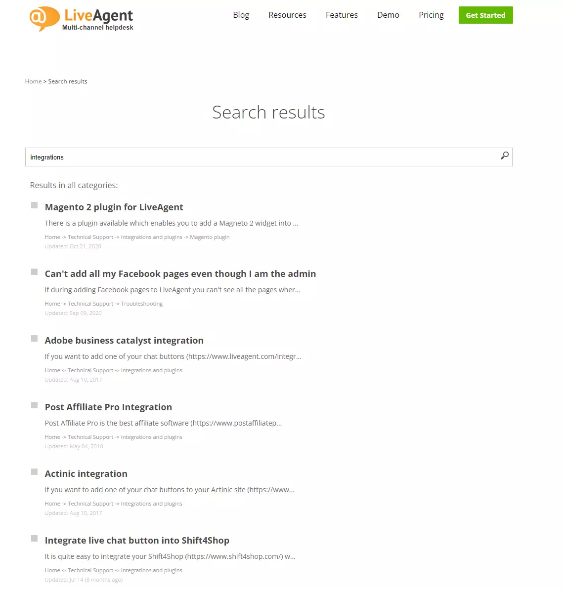 LiveAgent tugiteenuse portaal - integratsioonid