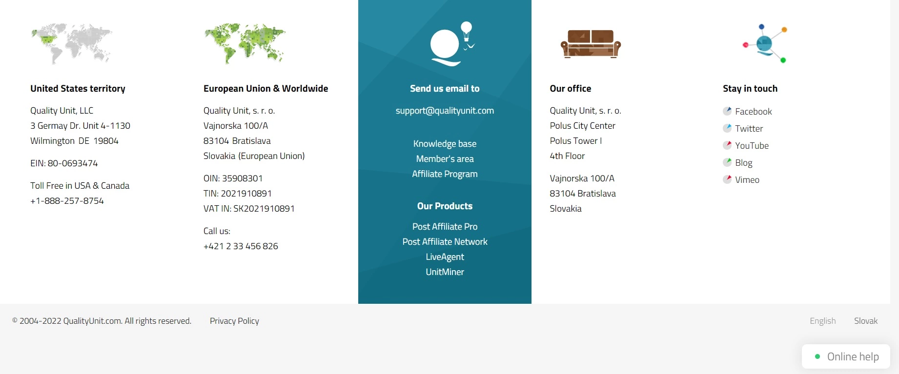 Quality Unit kontakti leht