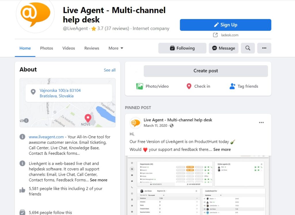 LiveAgent - Facebook koduleht