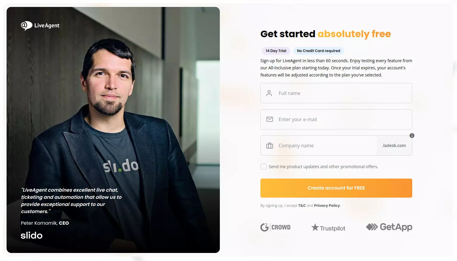 LiveAgenti proovikonto