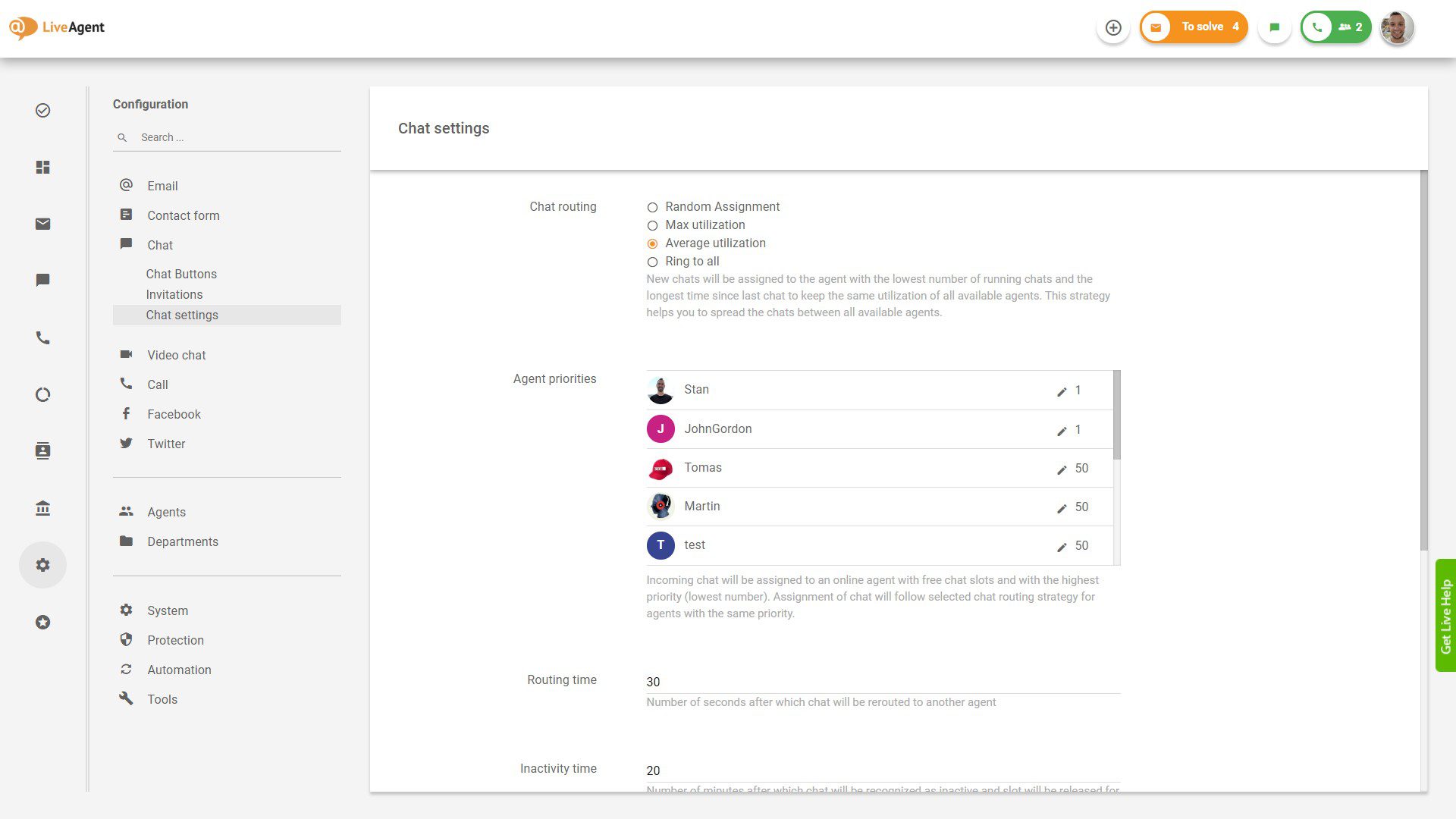 LiveAgent prioriteedi määramine
