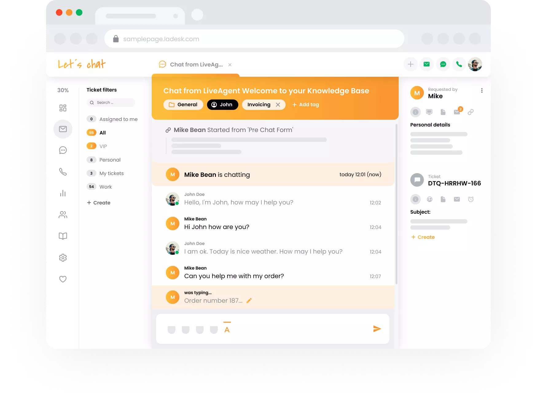LiveAgenti reaalajas tippimise eelvaade