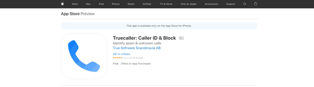 Truecaller: Caller ID & Block App Store veebisait
