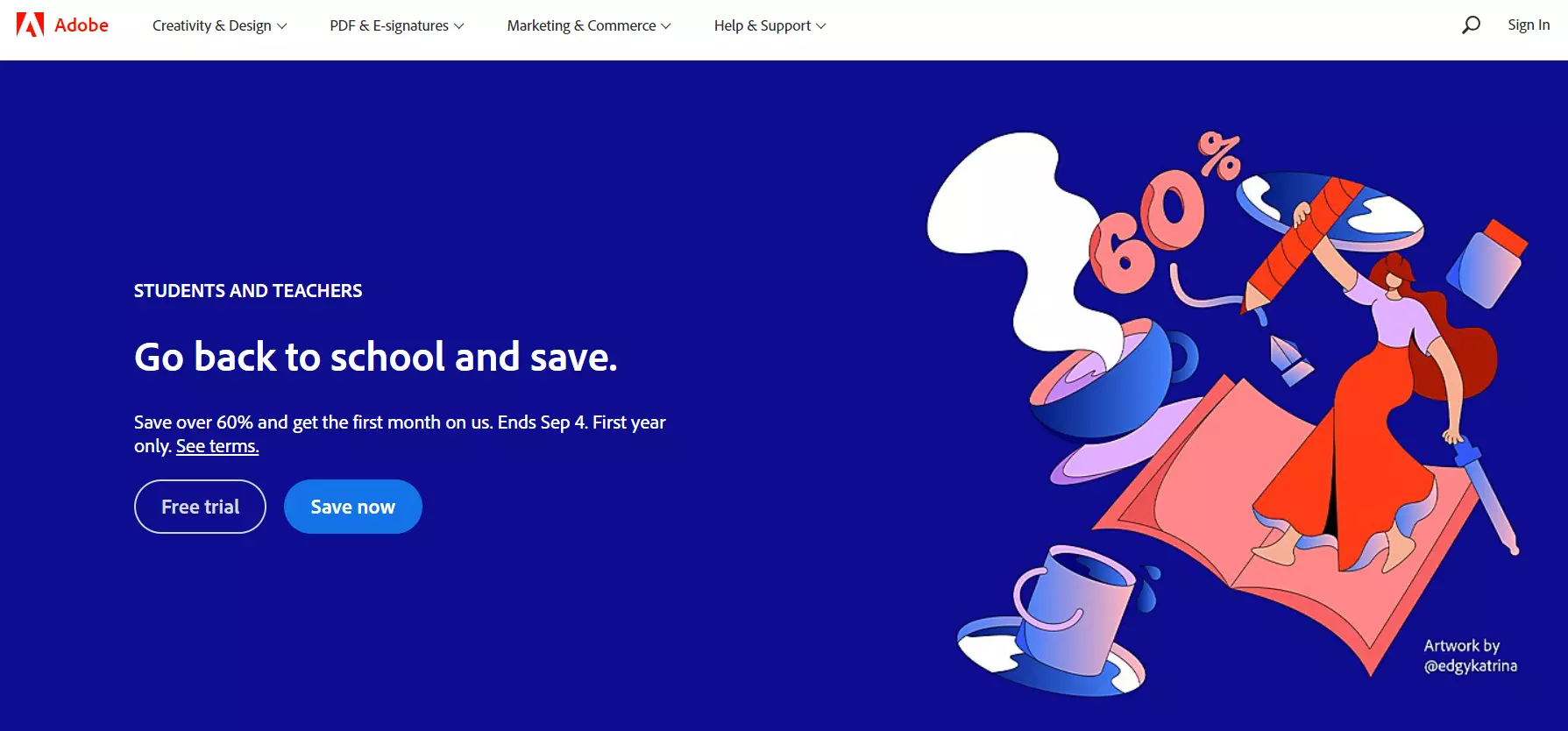 Adobe kodulehekülg, mis näitab nende sisuhalduse süsteemi.