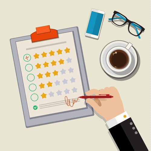 Kliendi tagasiside illustratsioon – Käsi märgib küsitluses suurepärast hinnet