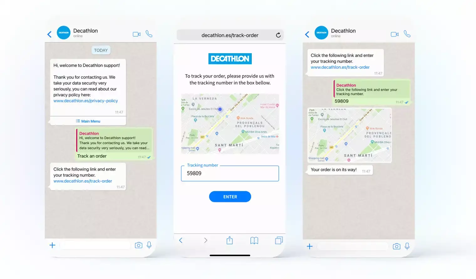 Decathlon live chat võimalused WhatsAppis tellimuste jälgimiseks