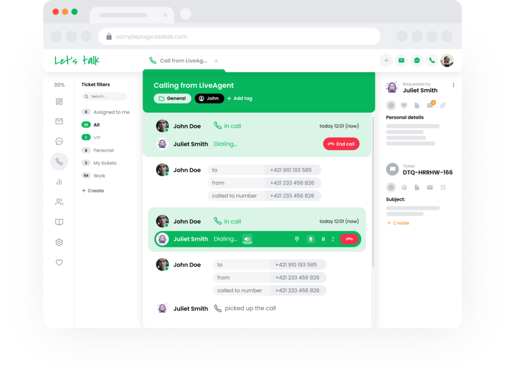 LiveAgent kõnekeskuse tugi - mockup