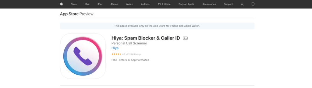 Hiya: Spam Blocker & Caller ID App Store veebisait