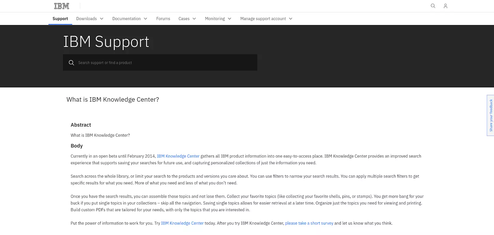 IBM teadmistebaasi leht