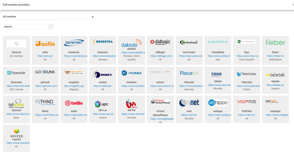Kõne numbrite pakkujate loend