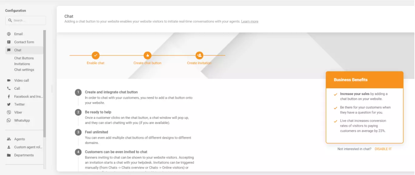 LiveAgent vestluse seadistused