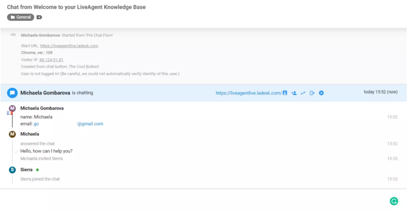 LiveAgent agent liitus vestlusega
