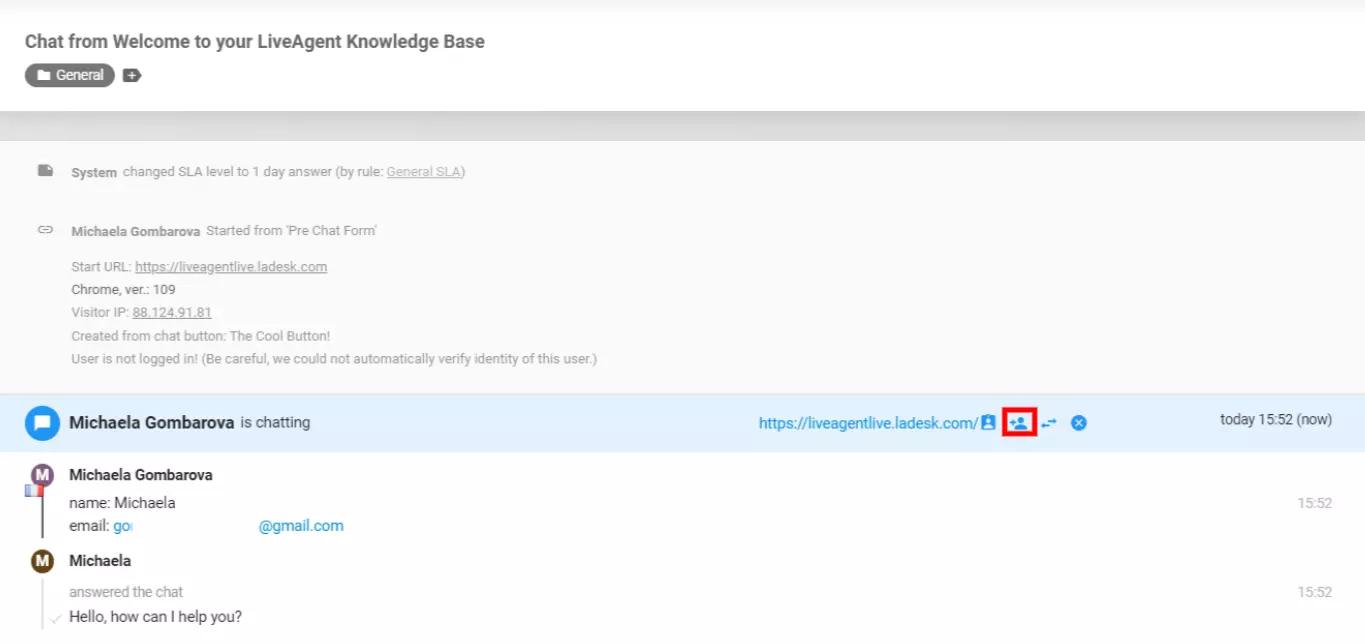 LiveAgent - kutsu kolleeg vestlusesse
