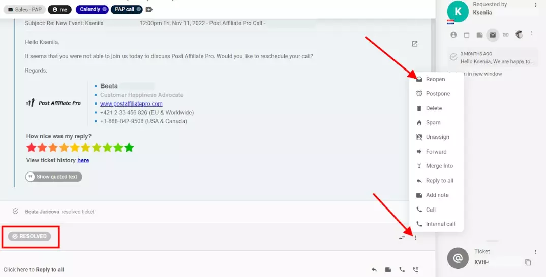 LiveAgent pileti uuesti avamine
