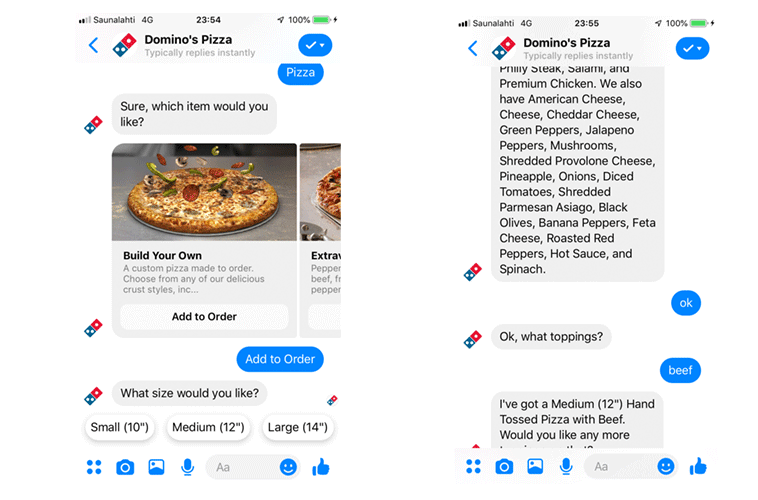 Domino's Pizza live chat tellimuse jätkamine