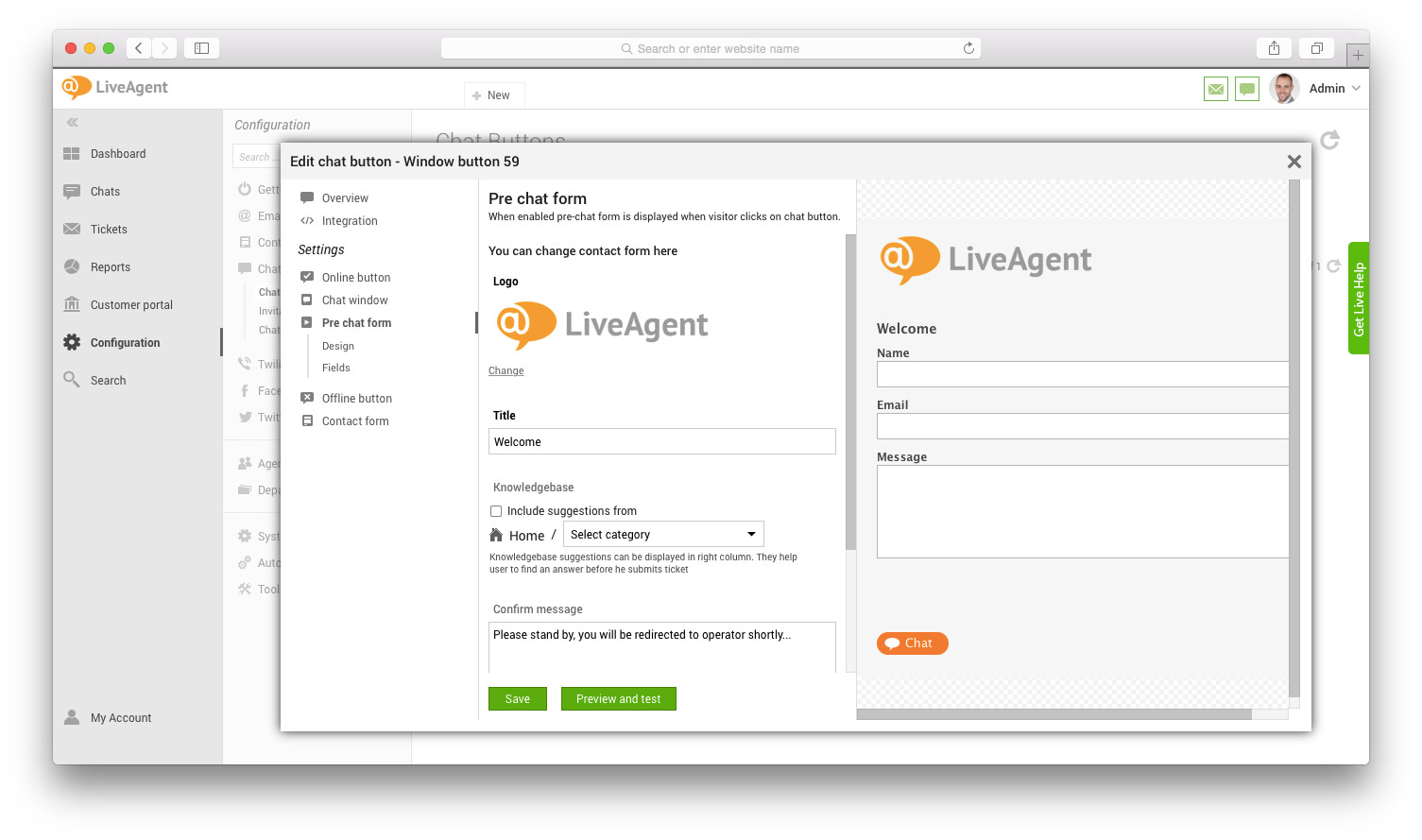 Eelvestluse vormi aken koos väljade ja eelvaatega