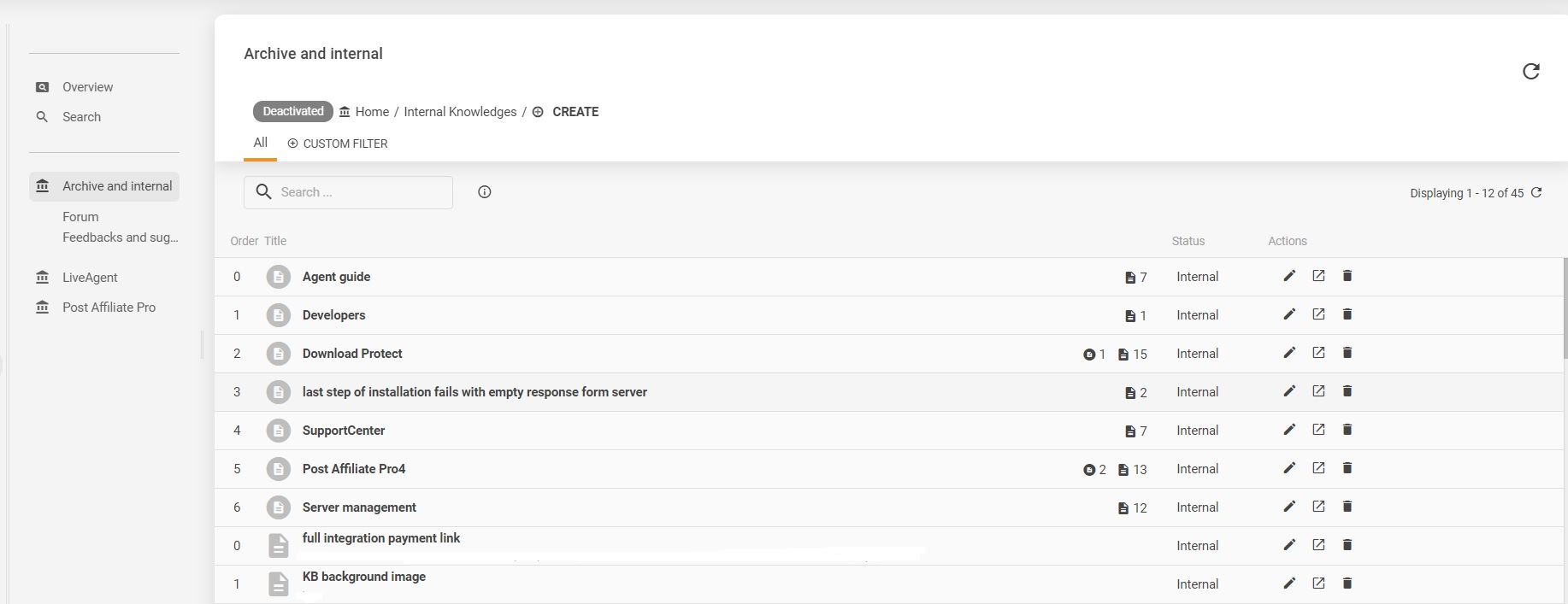 LiveAgenti sisemise teadmistebaasi näide