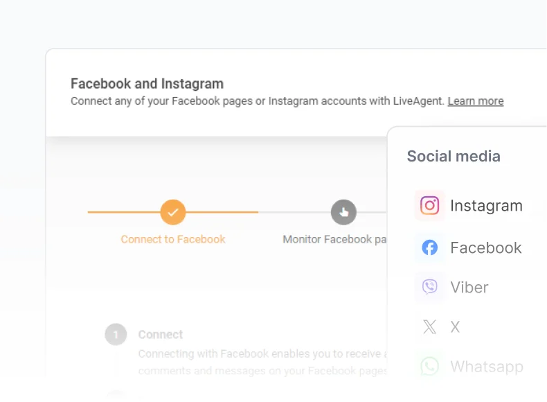LiveAgent sotsiaalmeedia integratsioonid Facebooki, Instagrami ja WhatsAppiga