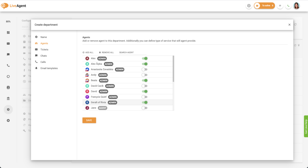 Agentide lisamine osakondadesse