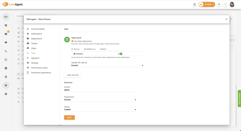 Agendi kõnede seaded