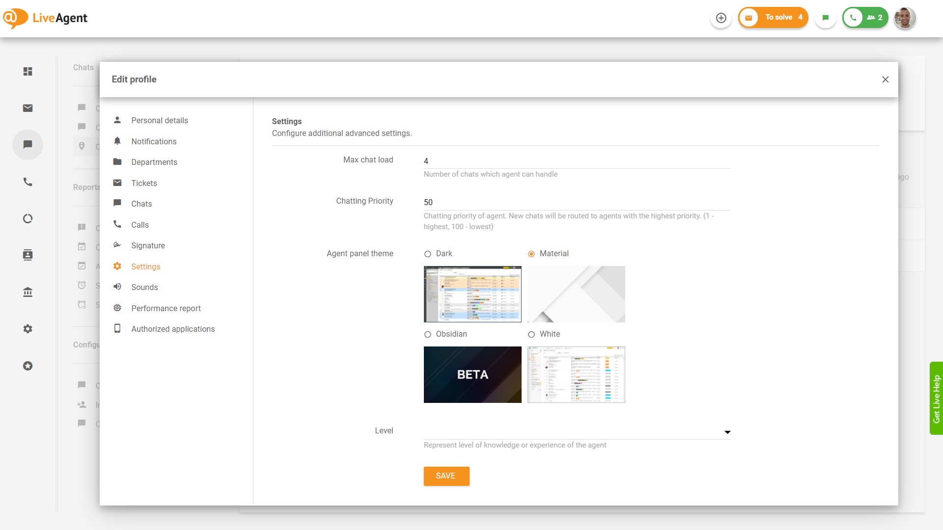 Agendi seaded LiveAgentis