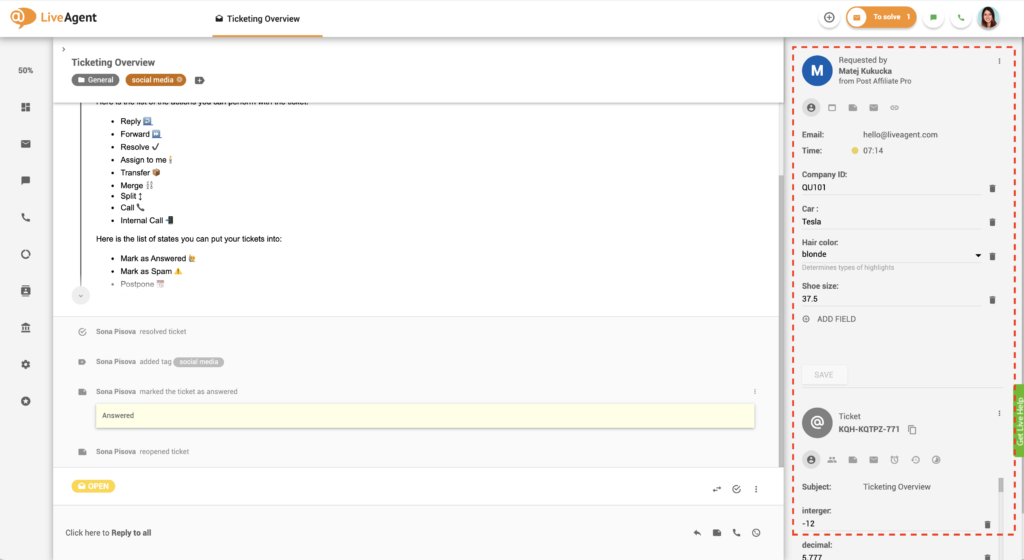 CRM näide LiveAgentis