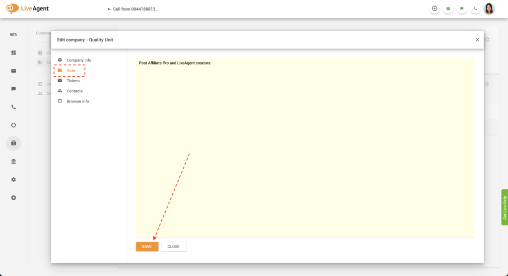 Ettevõtte märkme LiveAgentis