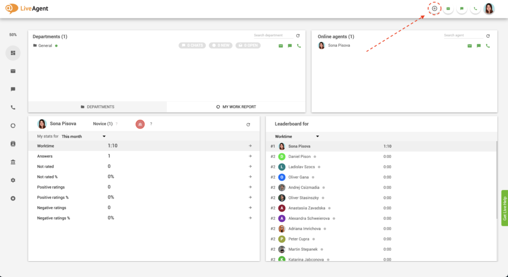 Klõpsake pluss-nupul LiveAgentis