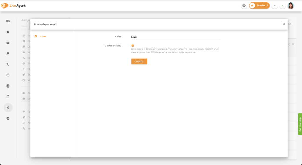 Osakonna loomine LiveAgentis