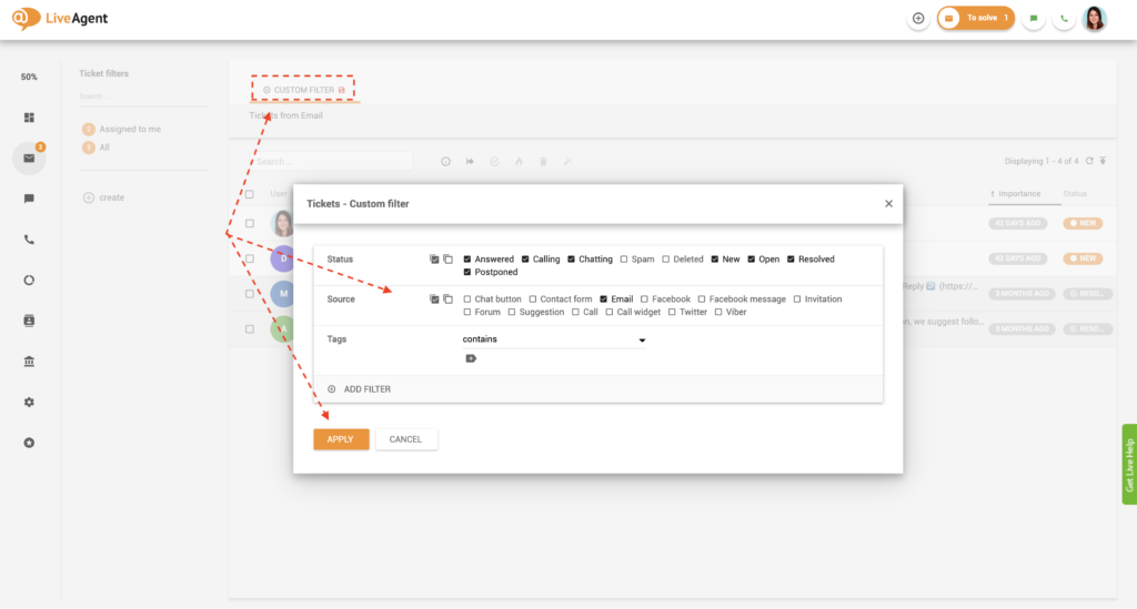 Custom filter options