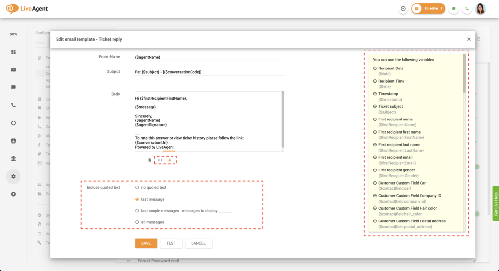 E-posti malli kohandamine