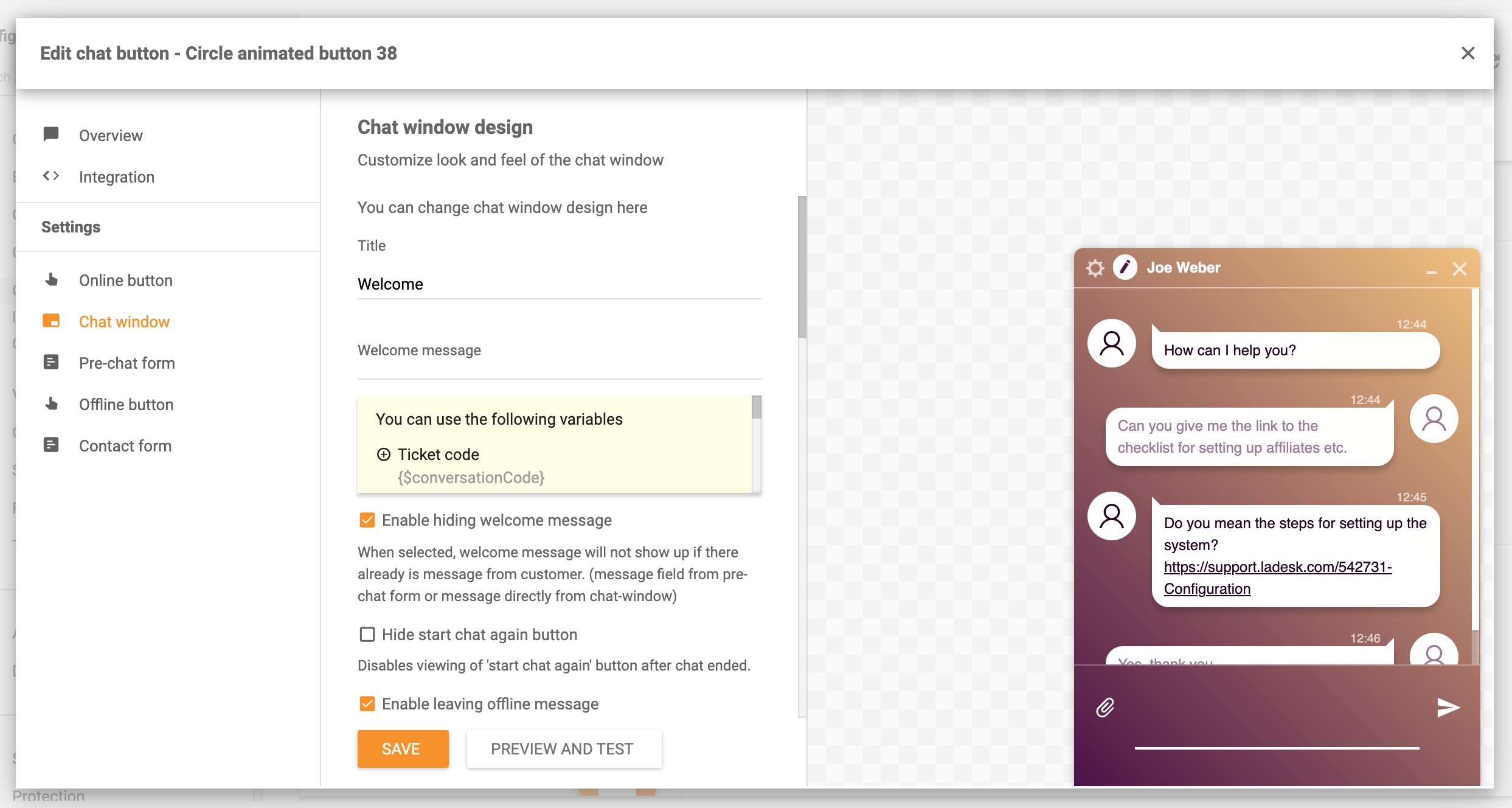 Kujundage oma reaalajas vestlus LiveAgentis