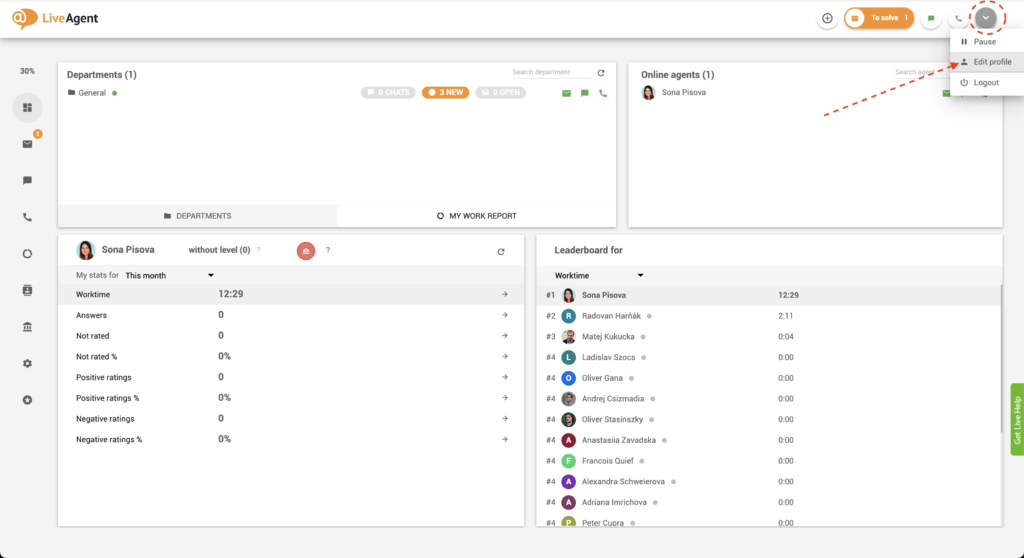 Redigeeri agendi profiili