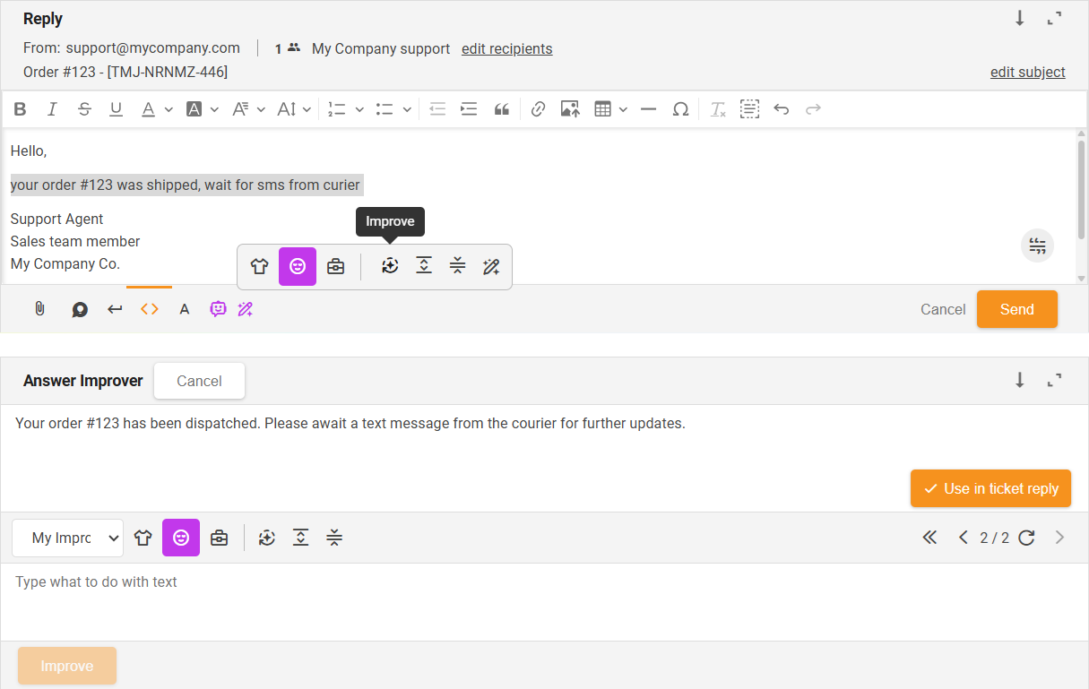 Parandamise funktsioon AI vastuste parandaja - liidese ülevaade