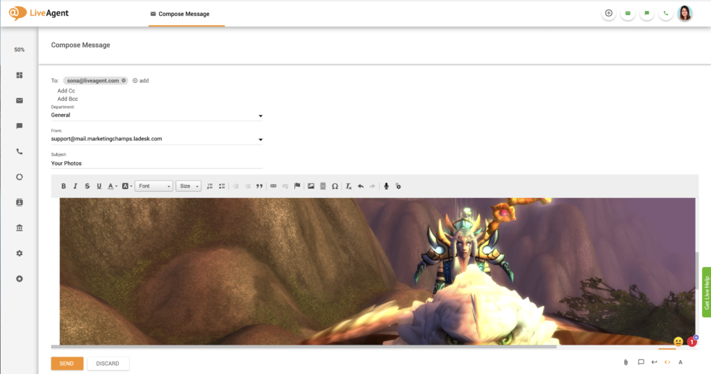 Tekstisisese pildi kleepsimine LiveAgentis