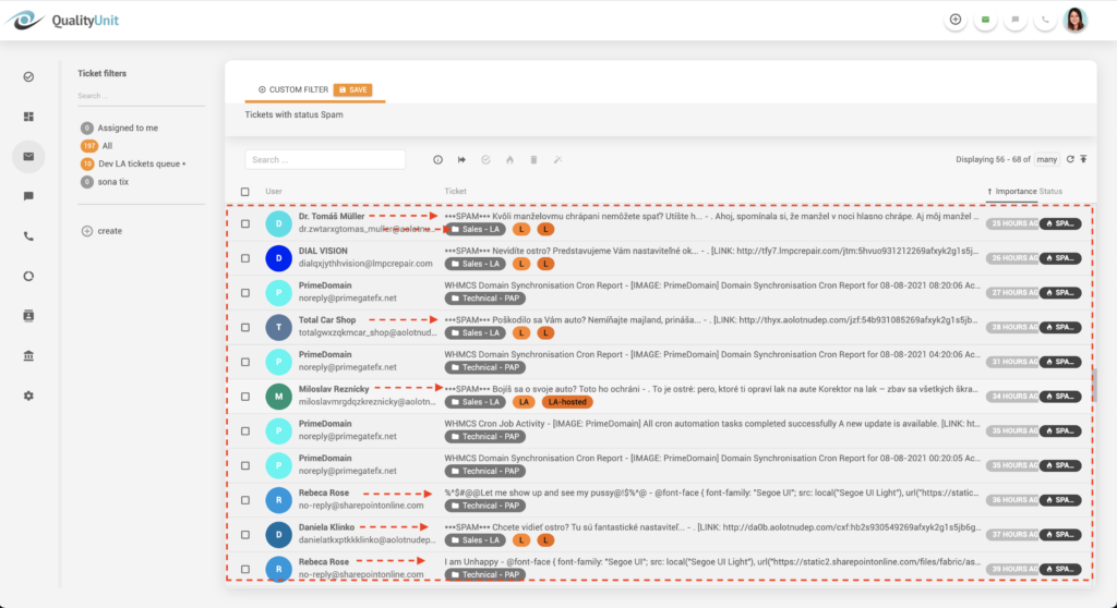 LiveAgent spam e-kirjade filtreerimine