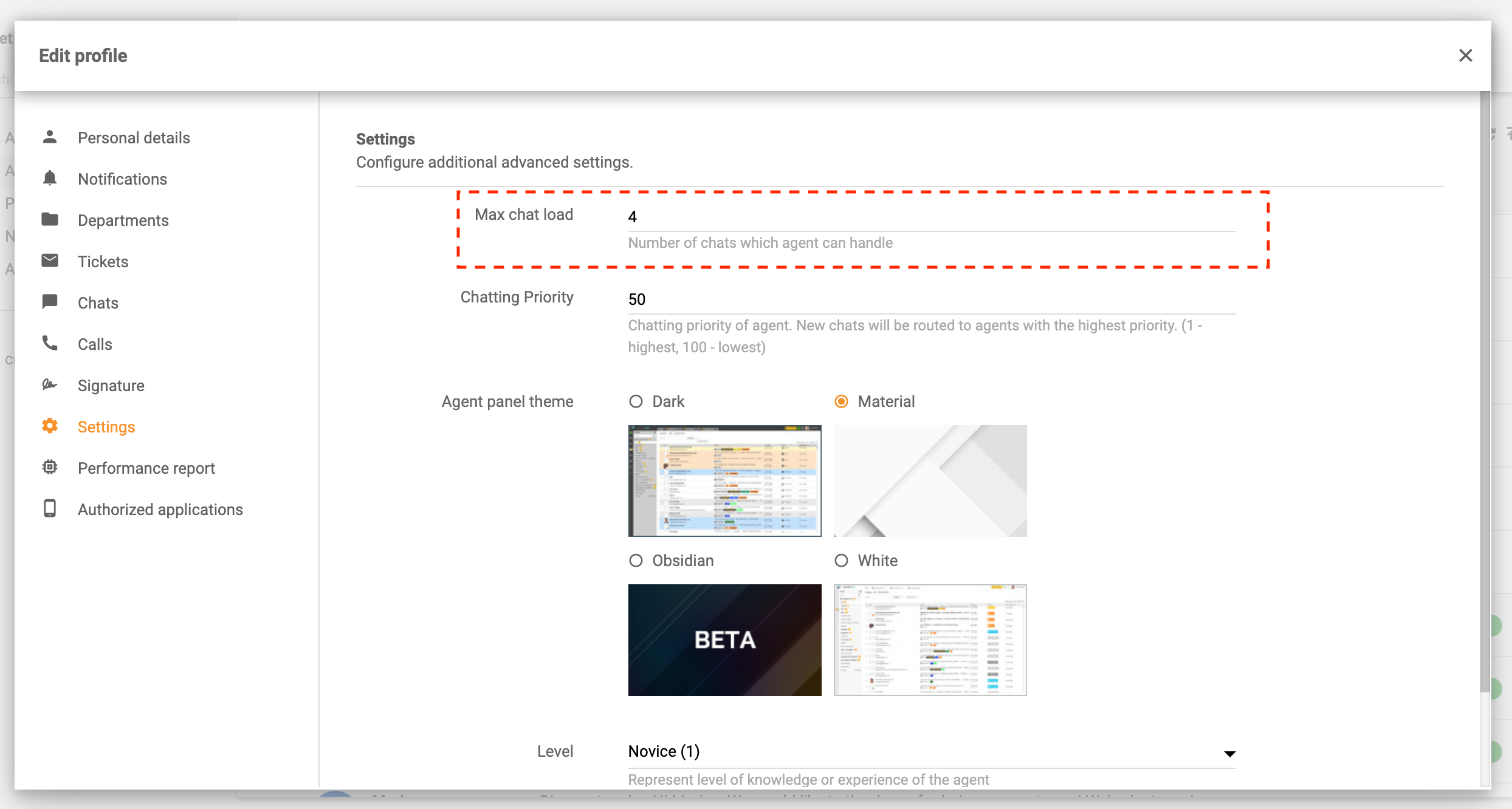 Maksimaalne piletite vestluse koormus