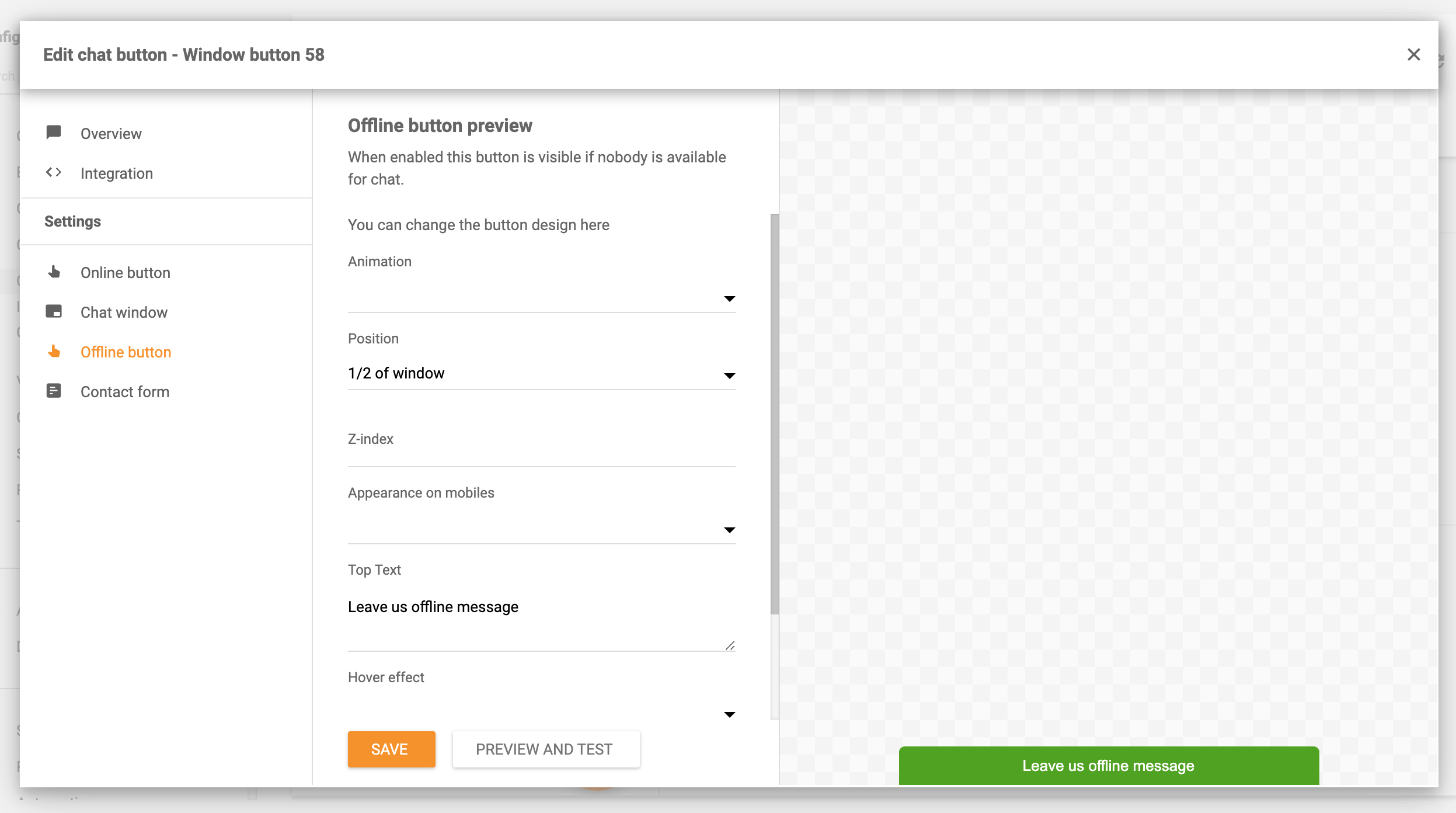 Võrguühenduseta vestluse nupu seaded LiveAgent